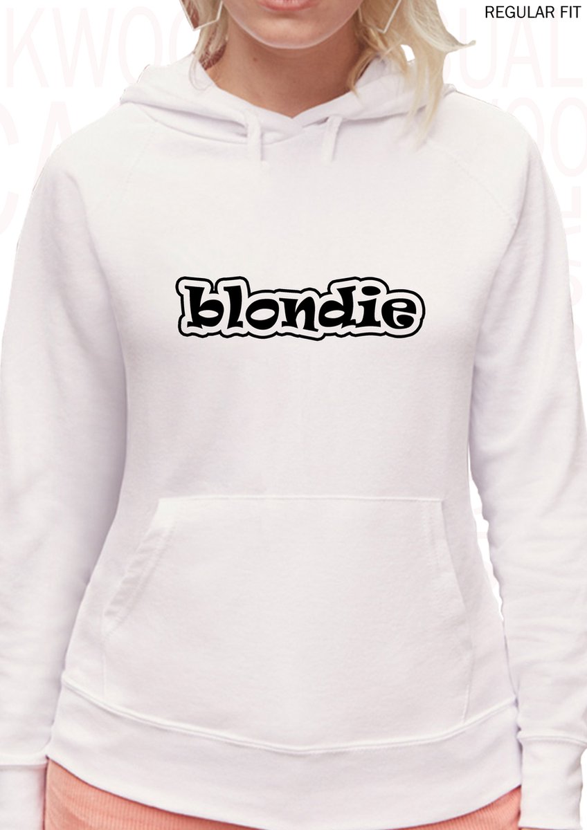 BLONDIE dames hoodie - Wit - Maat XS - Lange mouwen - Met capuchon & steekzakken - Regular Fit - Grappige teksten - Leuke hoodies | truien | sweaters - Humor - Quotes - Kwoots - Cadeau - Blond haar